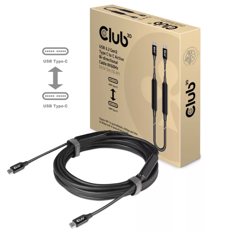 CLUB3D USB 3.2 Gen2 Type C to C Active Bi-directional kabel 8K60Hz M/M 5m/16.4ft
