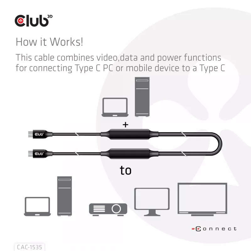 CLUB3D USB 3.2 Gen2 Type C to C Active Bi-directional kabel 8K60Hz M/M 5m/16.4ft