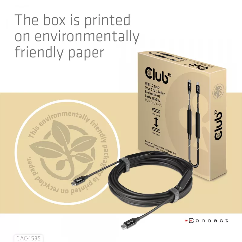 CLUB3D USB 3.2 Gen2 Type C to C Active Bi-directional kabel 8K60Hz M/M 5m/16.4ft