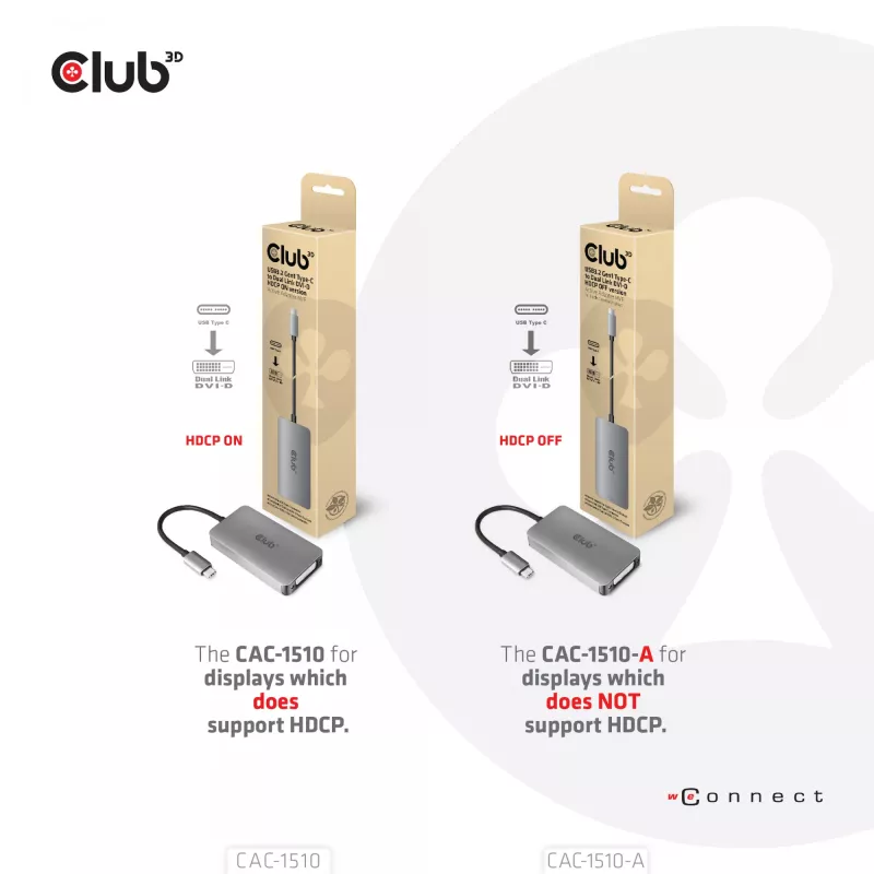 CLUB3D USB3.2 Gen1 Type-C do Dual Link DVI-D HDCP OFF wersja aktywnego adaptera M/F do Apple Cinema Displays