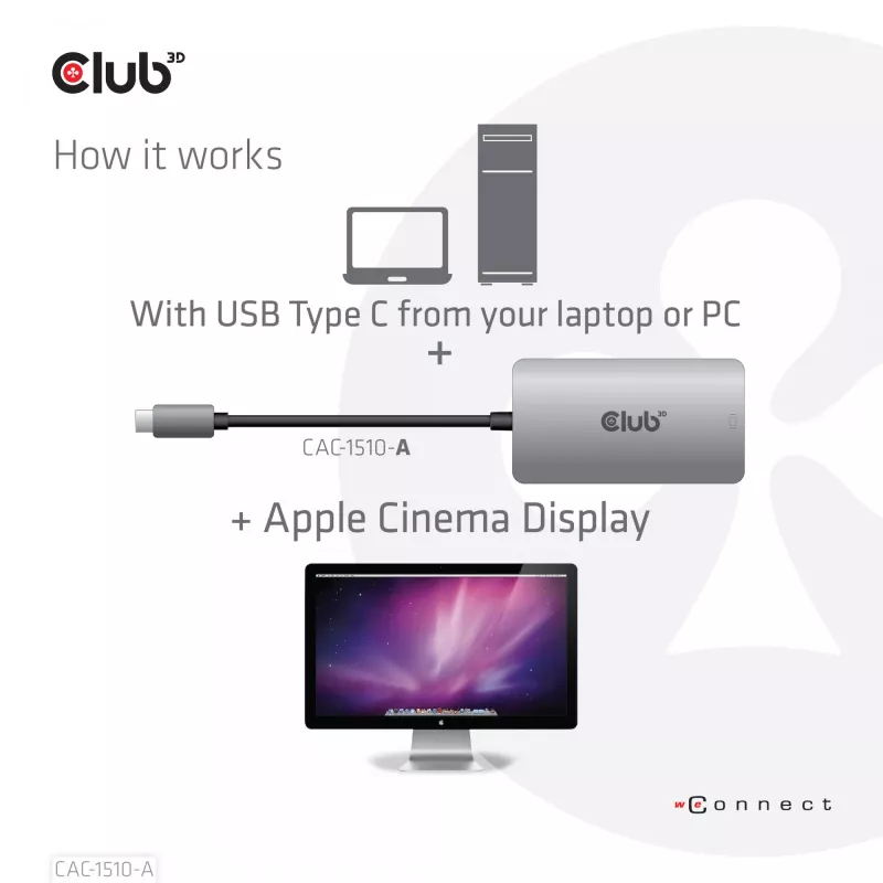 CLUB3D USB3.2 Gen1 Type-C do Dual Link DVI-D HDCP OFF wersja aktywnego adaptera M/F do Apple Cinema Displays