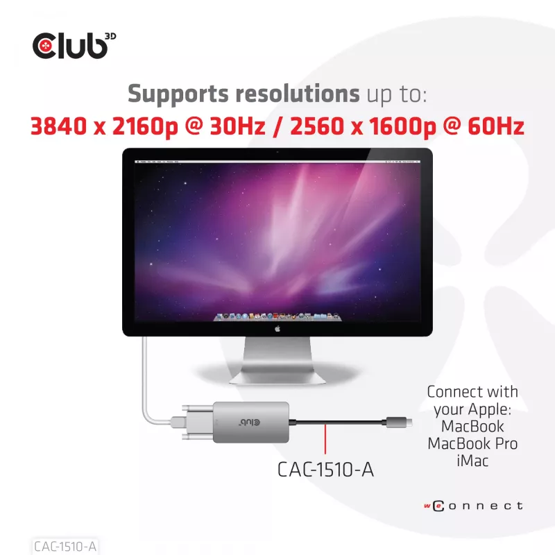 CLUB3D USB3.2 Gen1 Type-C do Dual Link DVI-D HDCP OFF wersja aktywnego adaptera M/F do Apple Cinema Displays