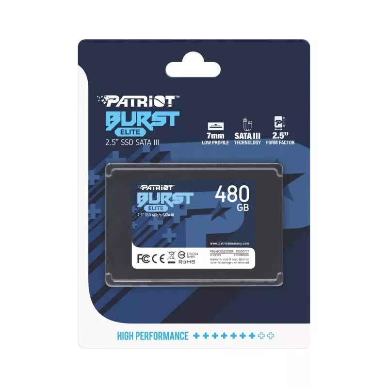 Dysk SSD SATA 2,5 cala PATRIOT Burst Elite 480 GB — odczyt 450 MB/s, zapis 320 MB/s, 2,5 cala SATA III, 7 mm