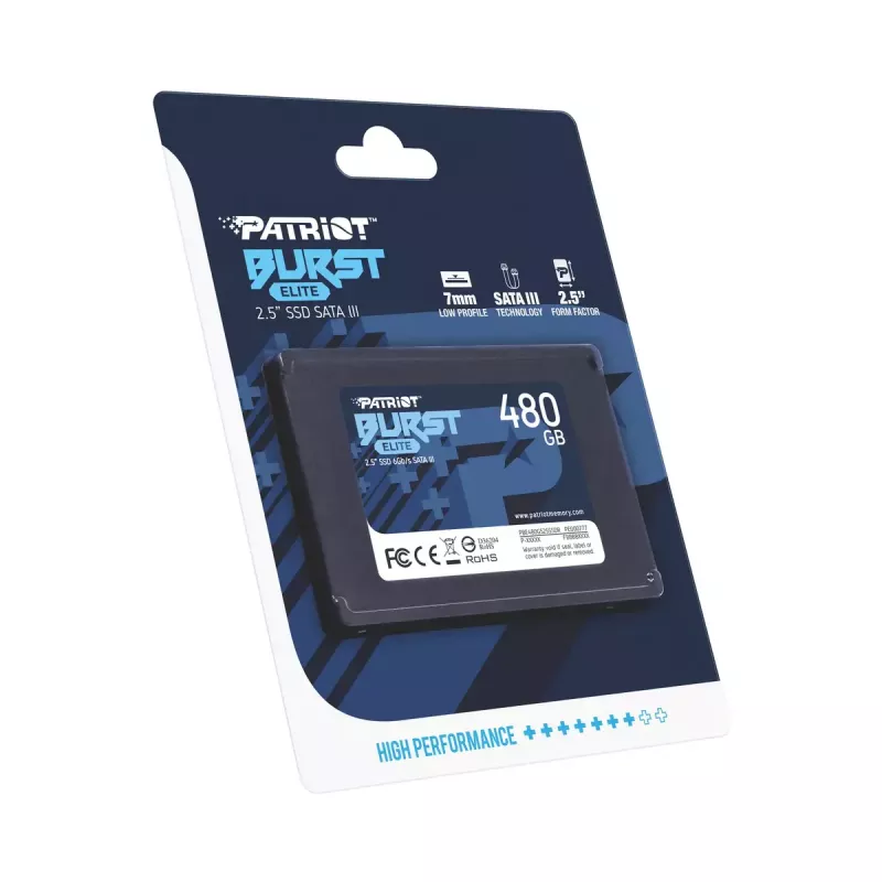 Dysk SSD SATA 2,5 cala PATRIOT Burst Elite 480 GB — odczyt 450 MB/s, zapis 320 MB/s, 2,5 cala SATA III, 7 mm