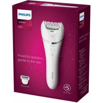 Epilator Philips BRE710/00, bezprzewodowy epilator mokro-sucho, 32 dyski, 40 min pracy, 2 prędkości, biały