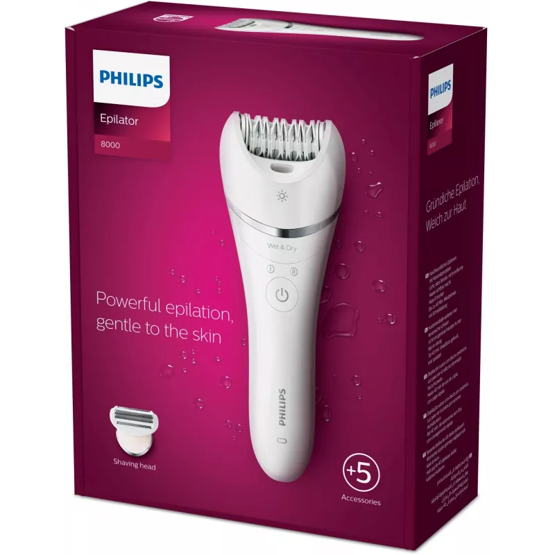 Epilator Philips BRE710/00, bezprzewodowy epilator mokro-sucho, 32 dyski, 40 min pracy, 2 prędkości, biały