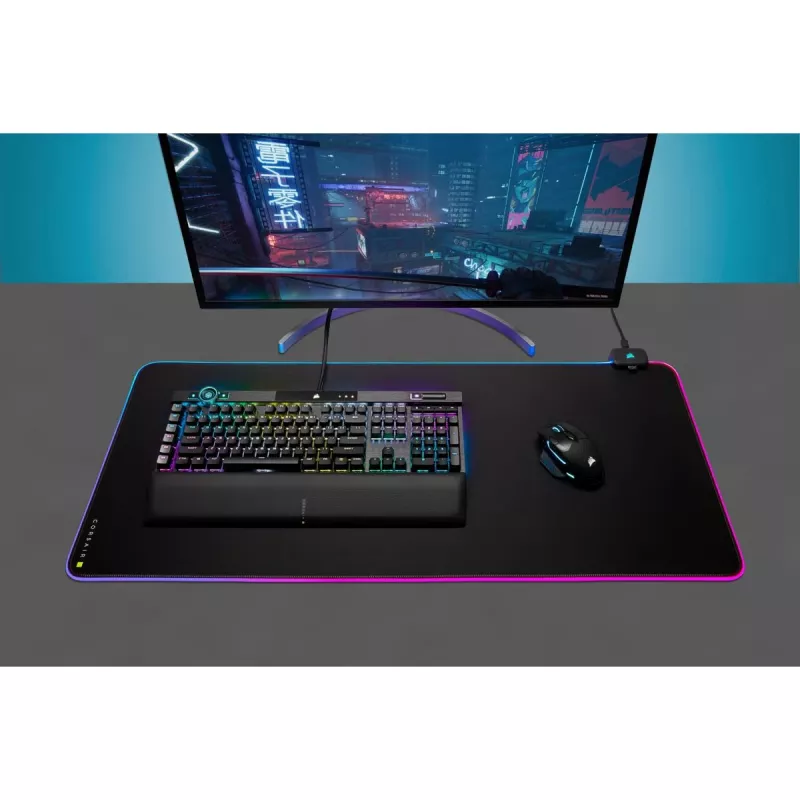 Podkładka pod mysz gamingowa CORSAIR MM700 RGB — 930×400 mm, grubość 4 mm, gumowa podstawa, podświetlenie LED zasilane przez USB, czarna