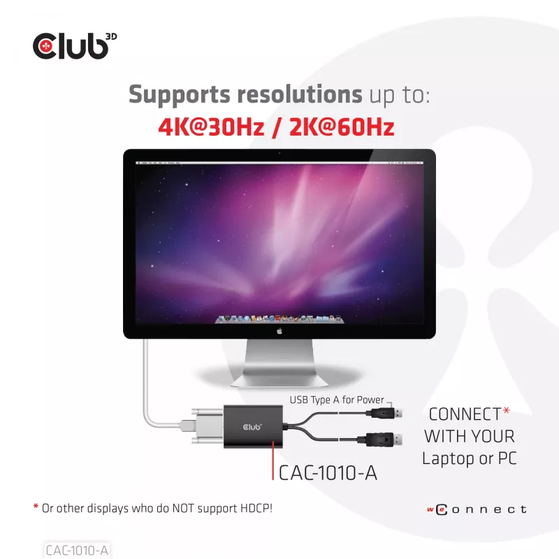 Active adapter DisplayPort to Dual Link DVI-D CLUB3D CAC-1010-A, DisplayPort to DVI-D + USB, 0.6 m