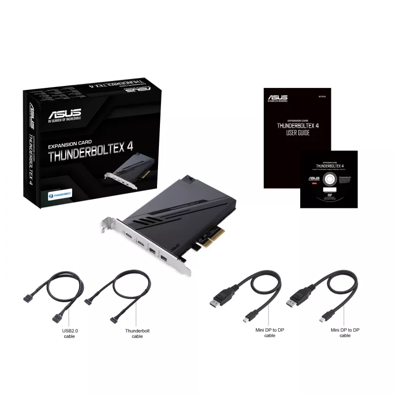 ASUS ThunderboltEX 4 karty interfejsu/adapter Wewnętrzny Mini DisplayPort, PCIe, Thunderbolt, USB 2.0, USB 3.2 Gen 2 (3.1 Gen 2)