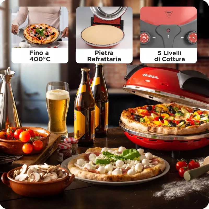 Maszynka do pizzy Ariete 0909/10 1200 W czarno-czerwona 1 pizza 33 cm