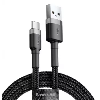 BASEUS pleciony kabel do szybkiego ładowania Cafule - USB Type-A do Type-C 2A - 3m - szary/czarny (nylon)