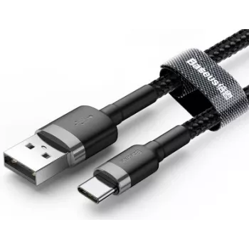 BASEUS pleciony kabel do szybkiego ładowania Cafule - USB Type-A do Type-C 2A - 3m - szary/czarny (nylon)