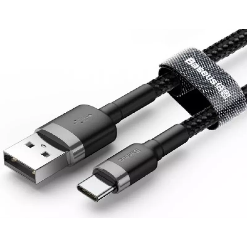 BASEUS pleciony kabel do szybkiego ładowania Cafule - USB Type-A do Type-C 2A - 3m - szary/czarny (nylon)
