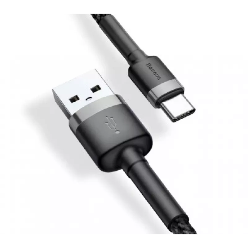 BASEUS pleciony kabel do szybkiego ładowania Cafule - USB Type-A do Type-C 2A - 3m - szary/czarny (nylon)