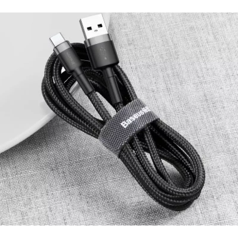 BASEUS pleciony kabel do szybkiego ładowania Cafule - USB Type-A do Type-C 2A - 3m - szary/czarny (nylon)