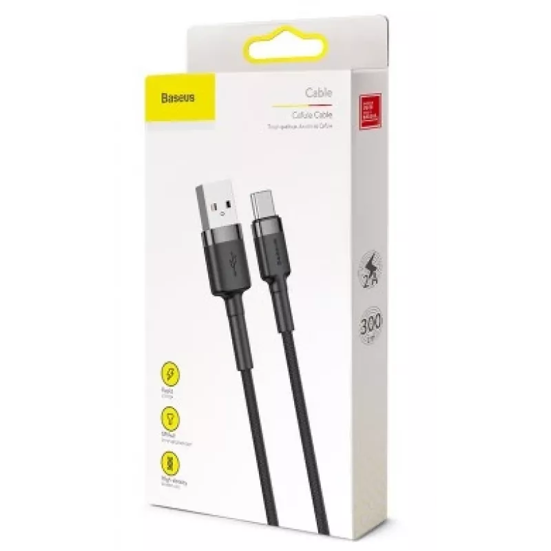 BASEUS pleciony kabel do szybkiego ładowania Cafule - USB Type-A do Type-C 2A - 3m - szary/czarny (nylon)