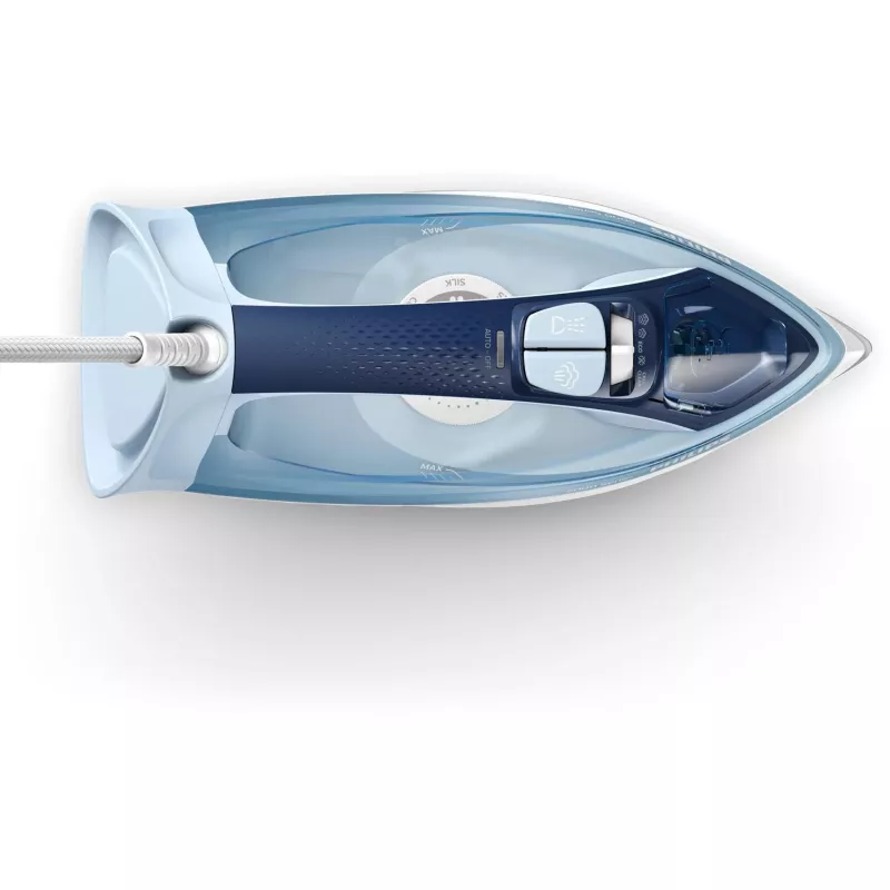 Żelazko parowe Philips DST5030/20 — 2400W, zbiornik 0,32 L, stopa SteamGlide Plus, 45 g/min ciągły strumień, 180 g/min uderzenie pary, Niebieski