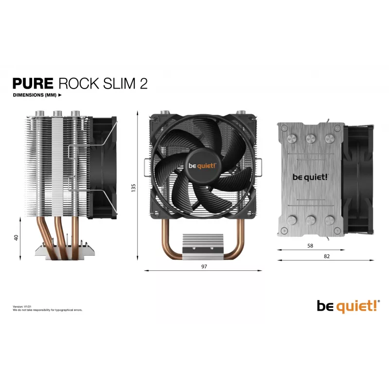 be quiet! PURE ROCK SLIM 2 Chłodzenie procesora 9,2 cm Srebrny 1 szt.