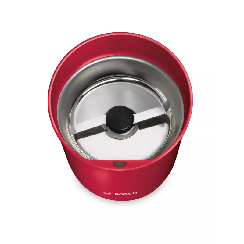 Młynek do kawy ostrzowy Bosch TSM6A014R, pojemność 75 g, 180 W, ostrza ze stali nierdzewnej, czerwony