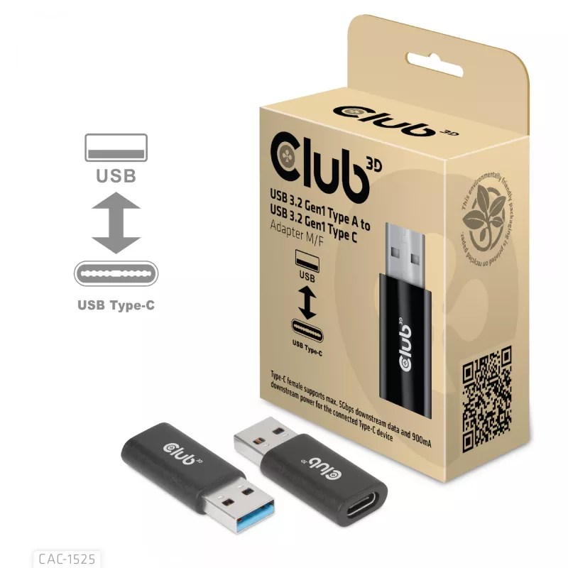 CLUB3D adapter USB 3.2 Gen1 Typ A do USB 3.2 Gen1 Type C M/F