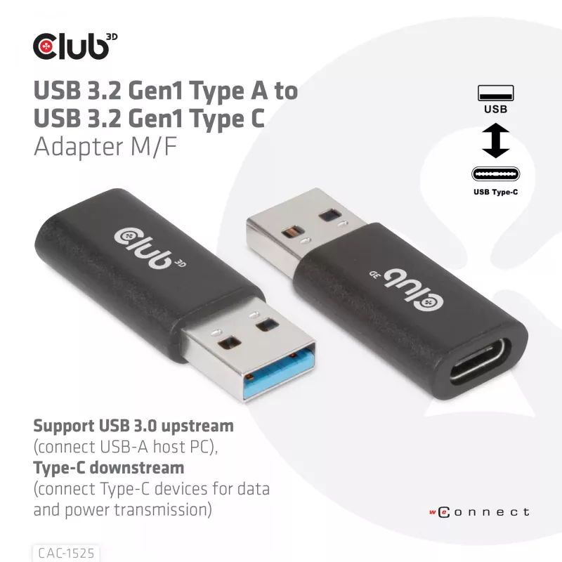 CLUB3D adapter USB 3.2 Gen1 Typ A do USB 3.2 Gen1 Type C M/F