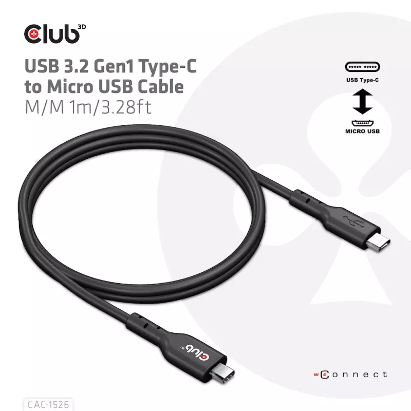 Kabel CLUB3D USB 3.2 Gen1 Type-C do Micro USB M/M 1 m