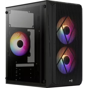 Obudowa PC AEROCOOL CS107V2 Mini Tower — Czarna, microATX/Mini-ITX, 2 wentylatory 120 mm, 1 wnęka 3,5 cala + 2 wnęki 2,5 cala