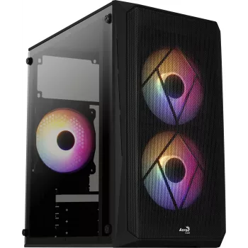 Obudowa PC AEROCOOL CS107V2 Mini Tower — Czarna, microATX/Mini-ITX, 2 wentylatory 120 mm, 1 wnęka 3,5 cala + 2 wnęki 2,5 cala