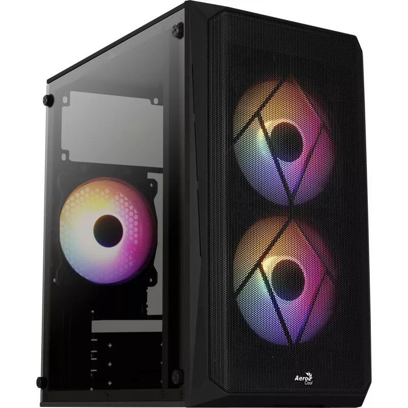 Obudowa PC AEROCOOL CS107V2 Mini Tower — Czarna, microATX/Mini-ITX, 2 wentylatory 120 mm, 1 wnęka 3,5 cala + 2 wnęki 2,5 cala