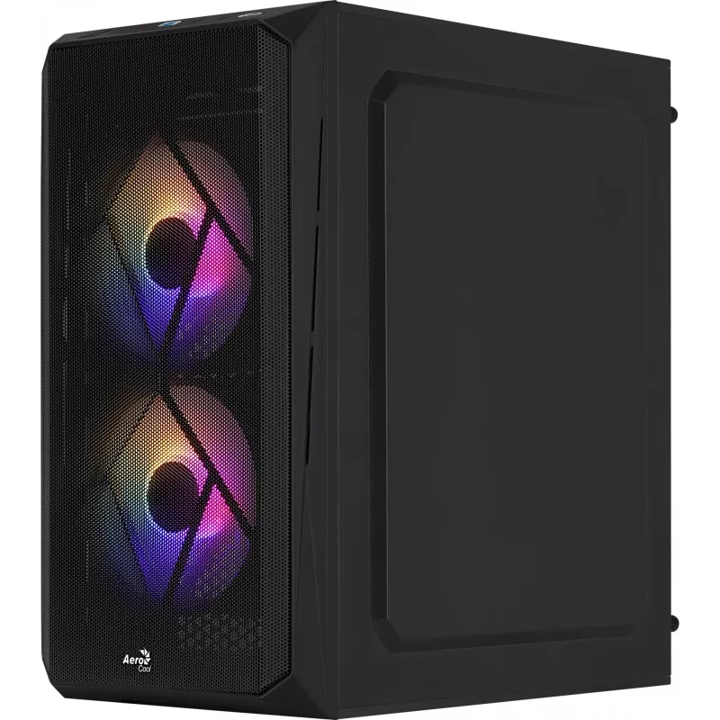 Obudowa PC AEROCOOL CS107V2 Mini Tower — Czarna, microATX/Mini-ITX, 2 wentylatory 120 mm, 1 wnęka 3,5 cala + 2 wnęki 2,5 cala