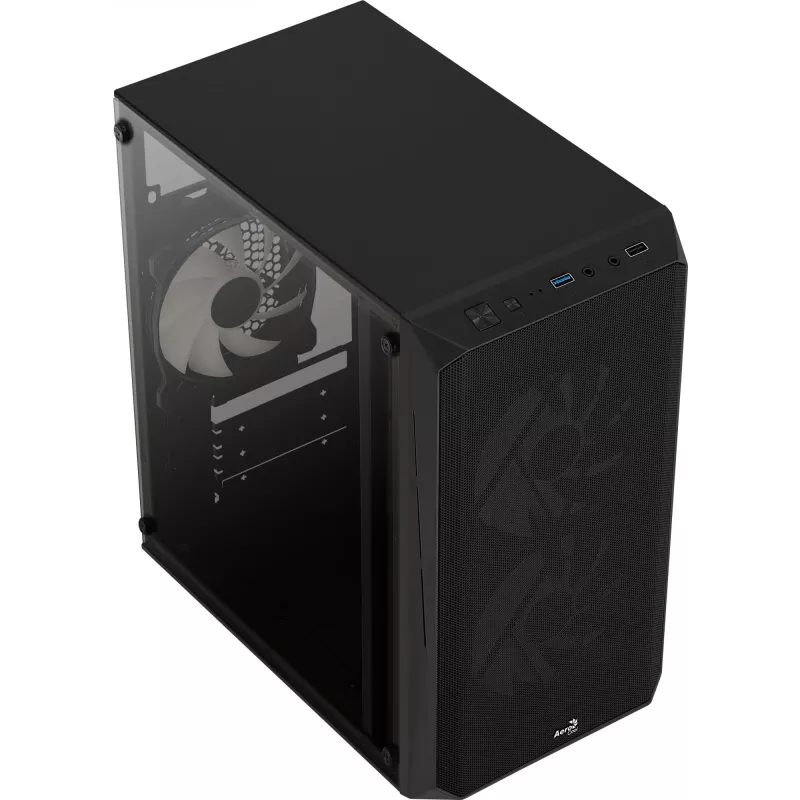 Obudowa PC AEROCOOL CS107V2 Mini Tower — Czarna, microATX/Mini-ITX, 2 wentylatory 120 mm, 1 wnęka 3,5 cala + 2 wnęki 2,5 cala