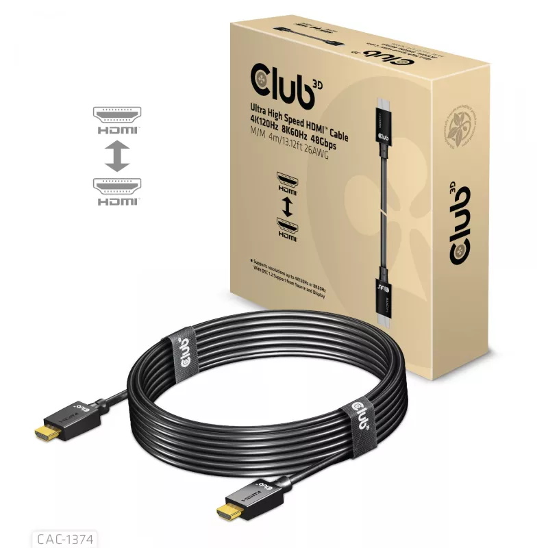 Kabel CLUB3D Ultra High Speed HDMI™ 4K120Hz, 8K60Hz 48Gbps M/M 4 m/13.12ft 26AWG