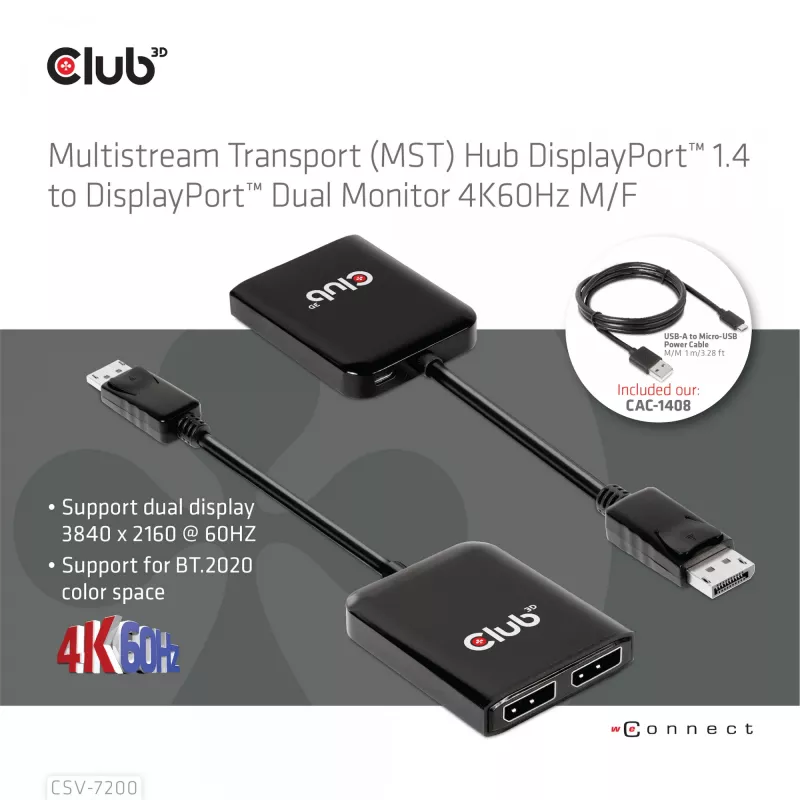 Koncentrator MST DisplayPort 1.4 na DisplayPort + HDMI 4K60Hz CLUB3D CSV-7220