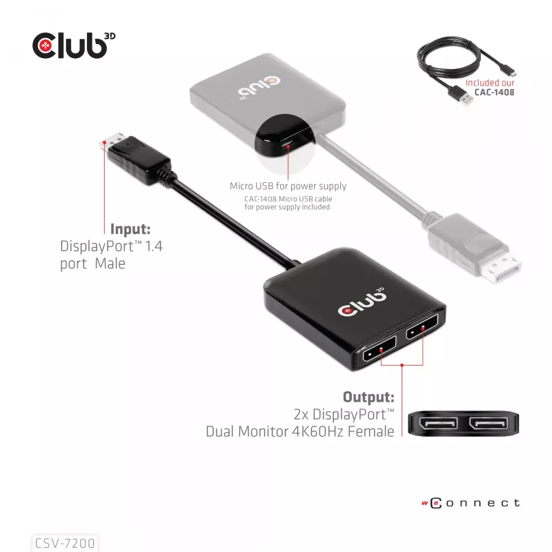 Koncentrator MST DisplayPort 1.4 na DisplayPort + HDMI 4K60Hz CLUB3D CSV-7220