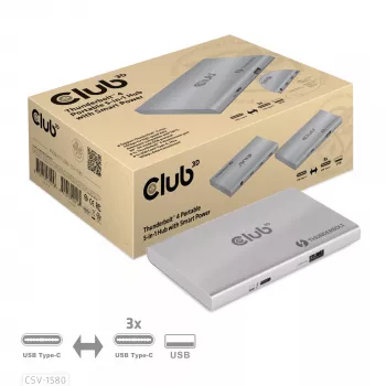CLUB3D Certyfikowany Przenośny Hub Thunderbolt™4 5-w-1 z Inteligentnym Zasilaniem