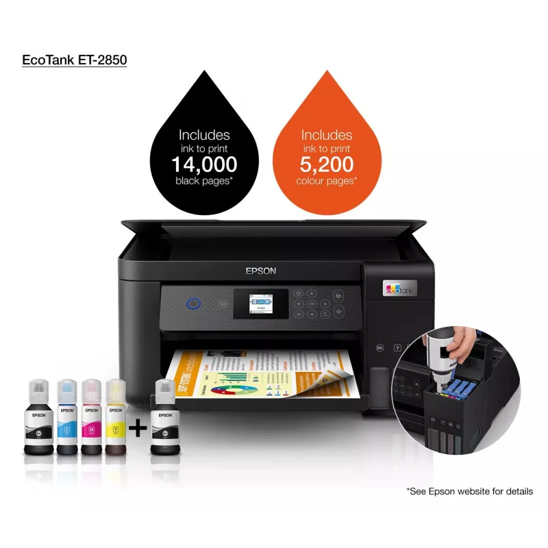 Epson EcoTank ET-2850 A4 Wielofunkcyjna Drukarka Wi-Fi z Zbiornikiem Tuszu