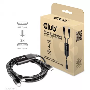 Kabel ładujący CLUB3D USB Type-C, Y do 2x USB Type-C, maks. 100W, 1,83m/6ft M/M