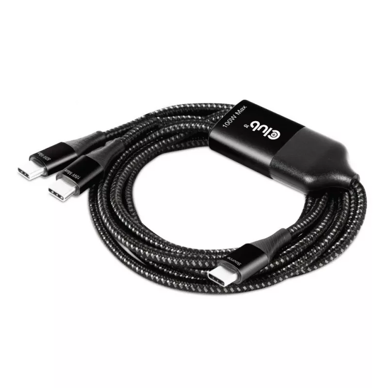 Kabel ładujący CLUB3D USB Type-C, Y do 2x USB Type-C, maks. 100W, 1,83m/6ft M/M