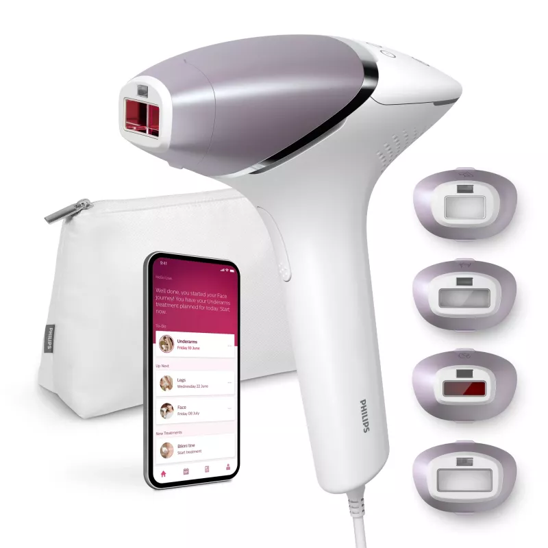 Urządzenie do depilacji IPL Philips Lumea Prestige BRI947/00 z nasadkami do twarzy i ciała, 250 000 błysków, czujnik odcienia skóry