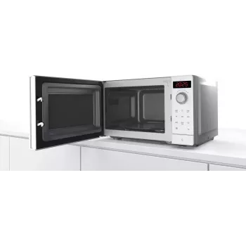 Kuchenka mikrofalowa wolnostojąca Bosch Serie 2 FFL023MW0 — 800 W, 20 L, 5 poziomów mocy, talerz obrotowy 270 mm, biała