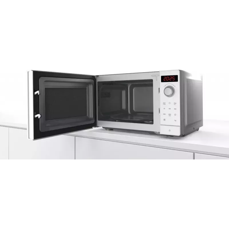 Kuchenka mikrofalowa wolnostojąca Bosch Serie 2 FFL023MW0 — 800 W, 20 L, 5 poziomów mocy, talerz obrotowy 270 mm, biała