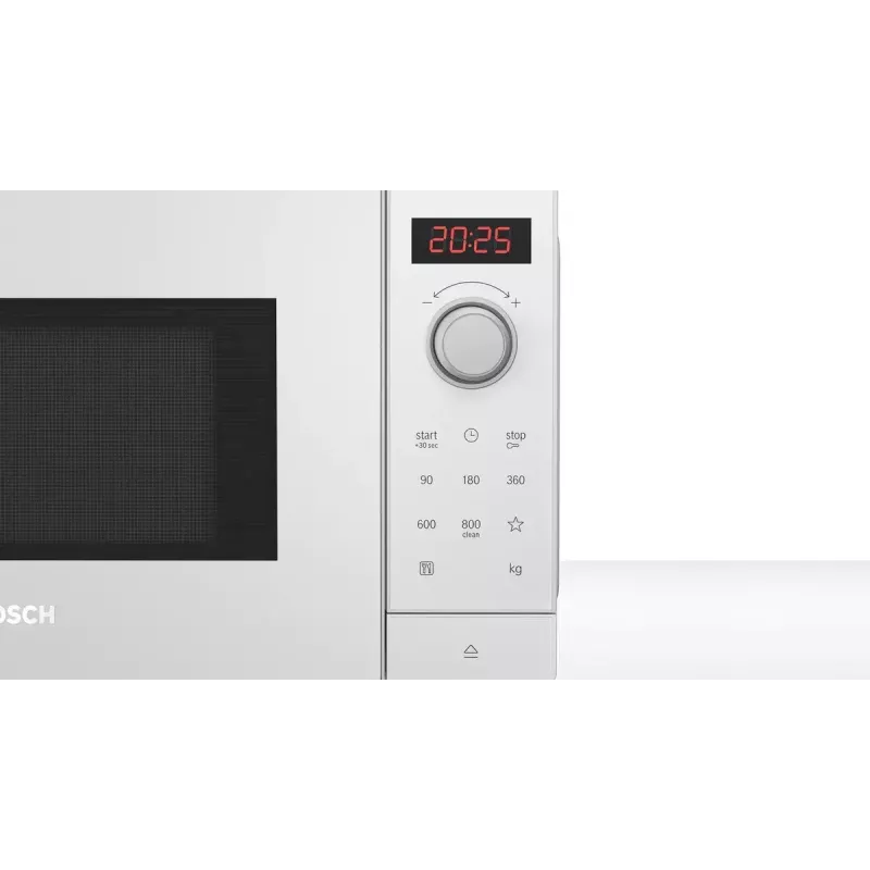 Kuchenka mikrofalowa wolnostojąca Bosch Serie 2 FFL023MW0 — 800 W, 20 L, 5 poziomów mocy, talerz obrotowy 270 mm, biała