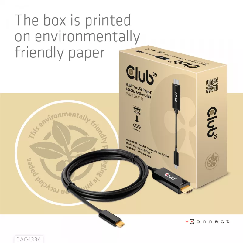 CLUB3D HDMI do USB Type-C aktywny kabel 4K60Hz M/M 1,8 m / 6 ft
