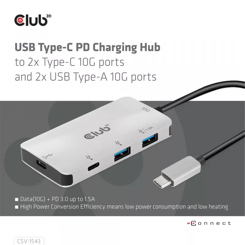 CLUB3D USB Gen2 Type-C PD Charging Hub do 2x Type-C 10G portów i 2x USB Type-A 10G portów