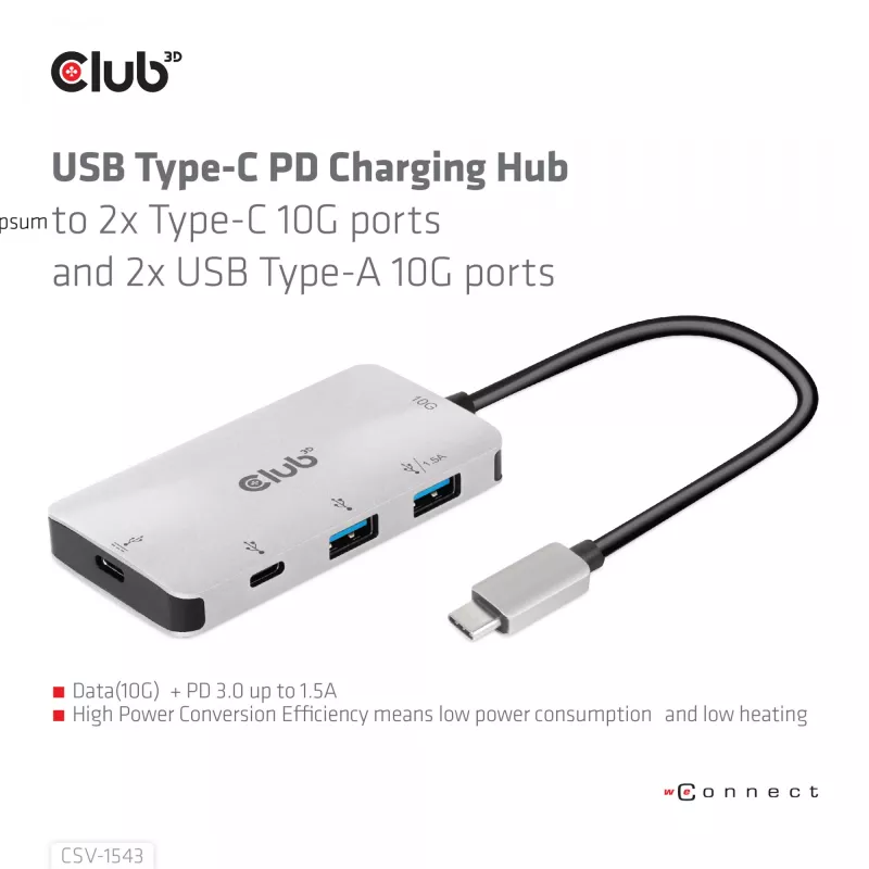 CLUB3D USB Gen2 Type-C PD Charging Hub do 2x Type-C 10G portów i 2x USB Type-A 10G portów
