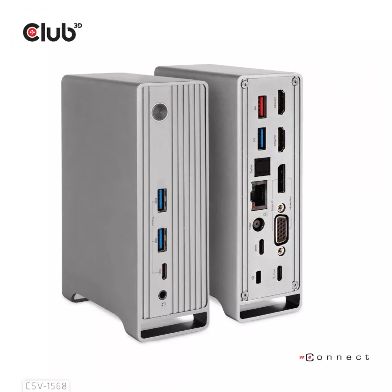 Stacja dokująca CLUB3D CSV-1568 Metalowa obudowa USB Gen2 Type-C USB Gen2 Type-A HDMI DP VGA RJ45 120W