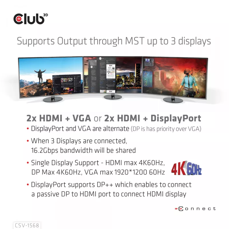 Stacja dokująca CLUB3D CSV-1568 Metalowa obudowa USB Gen2 Type-C USB Gen2 Type-A HDMI DP VGA RJ45 120W