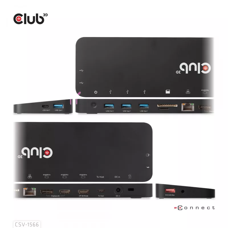 Stacja dokująca CLUB3D USB Gen1 Type-C Triple Display DP Alt mode Displaylink z dynamicznym ładowaniem PD i zasilaczem 120 W