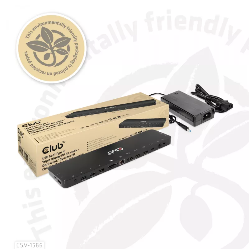 Stacja dokująca CLUB3D USB Gen1 Type-C Triple Display DP Alt mode Displaylink z dynamicznym ładowaniem PD i zasilaczem 120 W