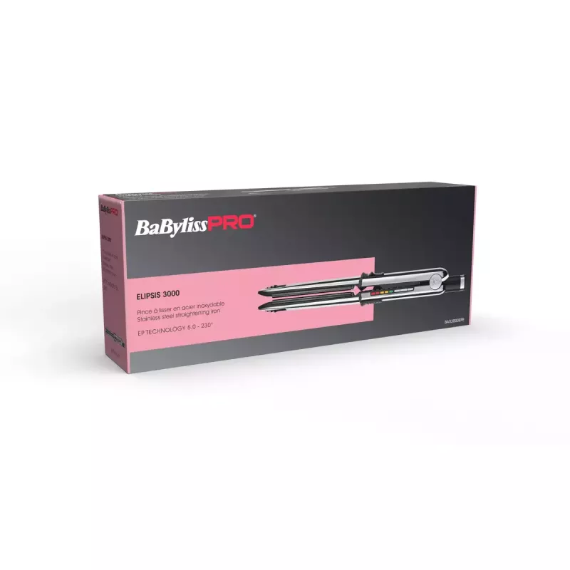 Prostownica BABYLISS ELIPSIS3000 STYLER — płytki ceramiczne, 55 W, 5 poziomów grzania, 150–230°C, jonizacja, obrotowy przewód 2,7 m, czarny